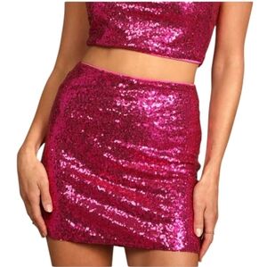 Lulu's Come My Way Magenta Sequin Mini Skirt Size Medium